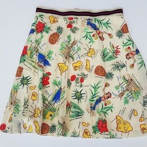 J. Crew map print skirt full pleated 6 silk lined